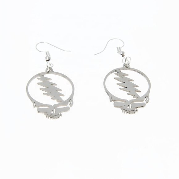 Silver Lightning Skull Earrings - Picture 2 of 8